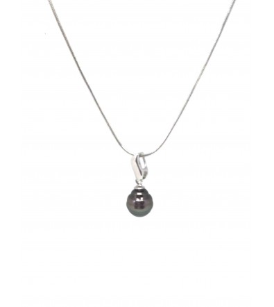 pendentif rhodié avec zircon perle de tahiti